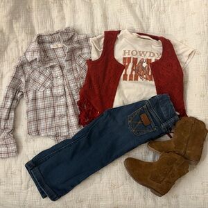 Little Cowgirl bundle - Zara leather boots (7), Wrangler Jeans, Misc tops.